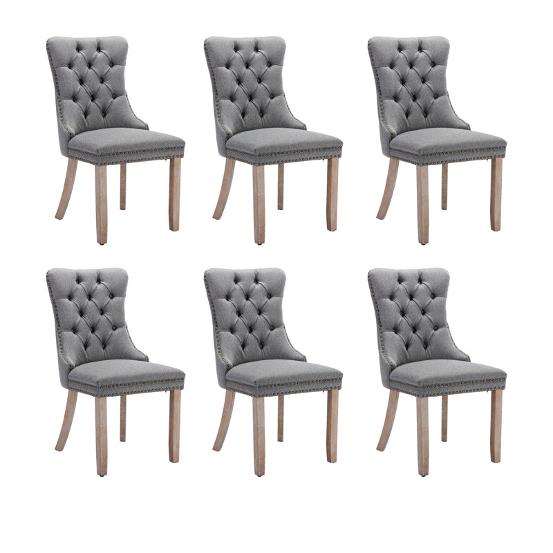 Almerinda Tufted Flax Upholstered Back Dining Chair, Gray, Natural