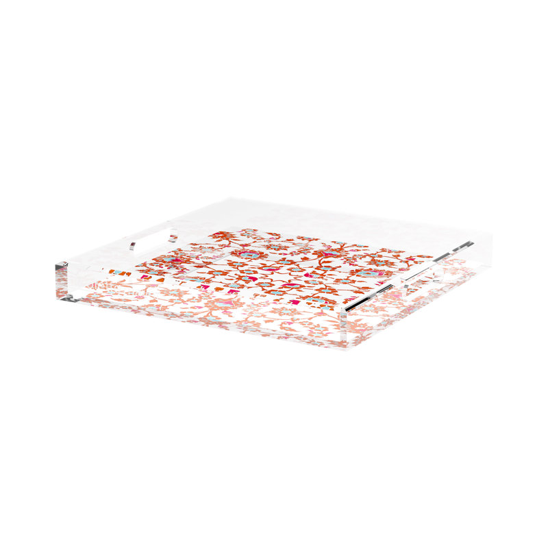 Bosphorus Acrylic Square Decorative Tray, Red Turquoise, 15"W x 15"D x 2"H