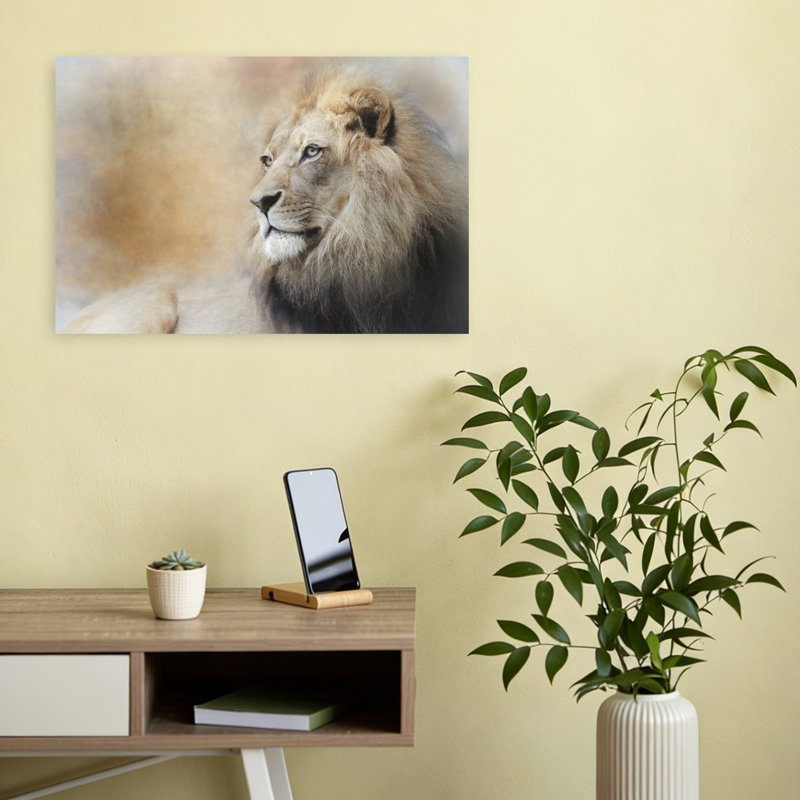 Majestic Lion Gaze Contemporary Wall Art Print 1 Piece Wrapped Canvas Wall Art, 30.48cm H x 45.72cm W