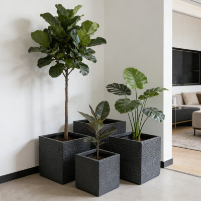 Ensemble de pots de fleurs carrés 4 pièces Mgo