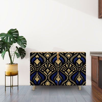 Sideboard Buffet Cabinet with Storage Abstract Hand Drawing Baroque Ethnic Oriental Geometric Leaves Dots with 2 Doors for Living Room and Kitchen by George Oliver