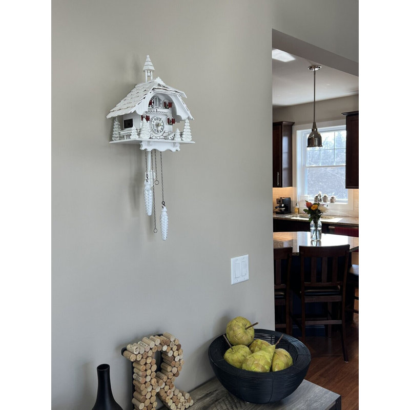  German Quartz Cuckoo Clock with White Cottage Design
