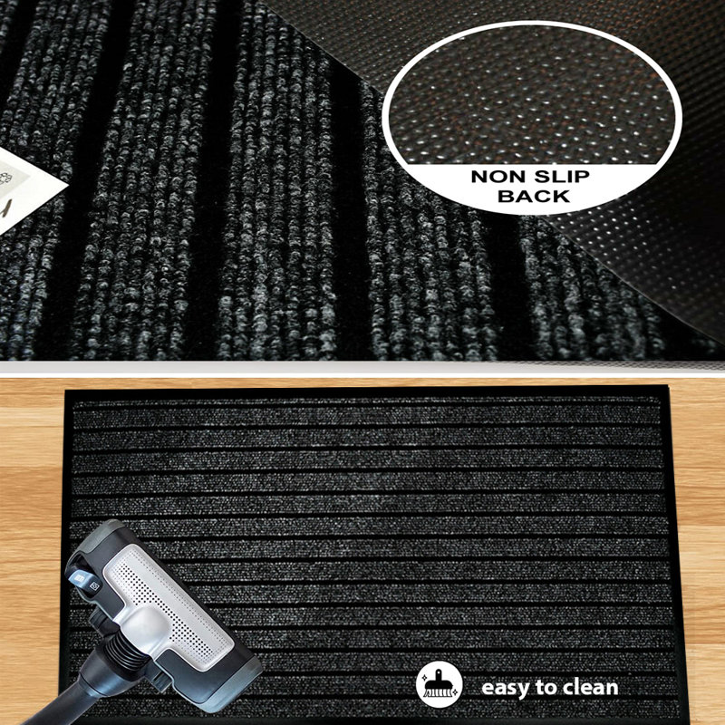 Kiyarah Non-Slip Striped Indoor / Outdoor Doormat, Rectanguar 120 x 150cm , Black