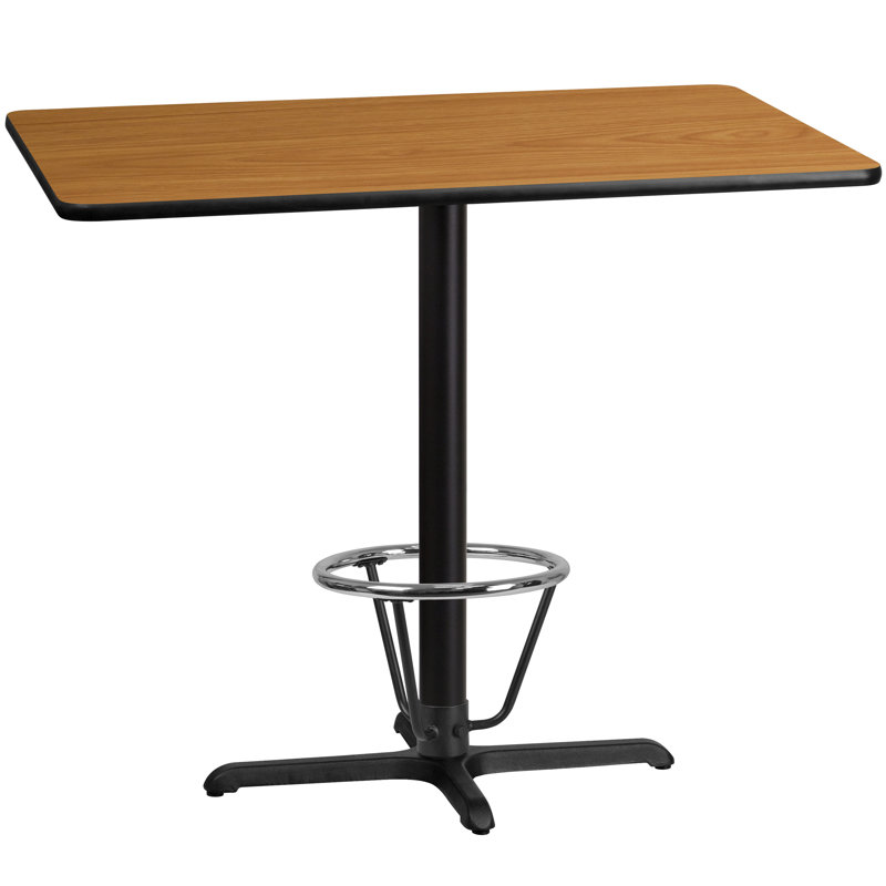 Basquez Rectangular Laminate Table Top with Bar Height Table Base and Foot Ring, 43.125" H x 30" W x 48" D, Natural