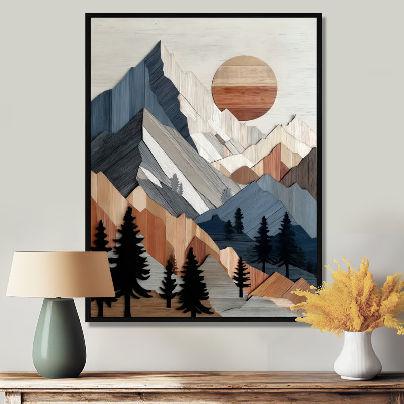 «Bold Mountains Landscape», art mural abstrait sur toile, H 30 po x l 40 po, Reproduction avec cadre flottant, Noir