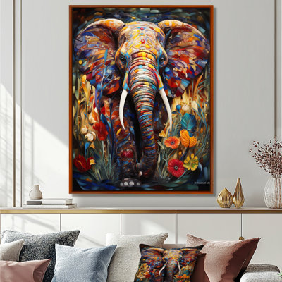 Éléphant coloré avec fleurs en fleurs - Éléphant, reproduction d'art murale