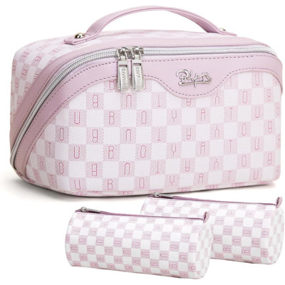 Trousse à maquillage de voyage: trousse de maquillage grande capacité de 3 - trousse de toilette en cuir PU pour femme