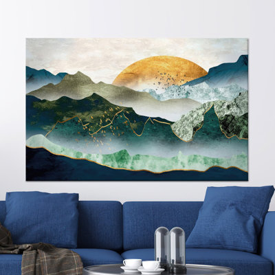 Abstract Mountain Canvas Wall Art: Boho Tempered Glass Decor Print,1P BlackFramedCanvas