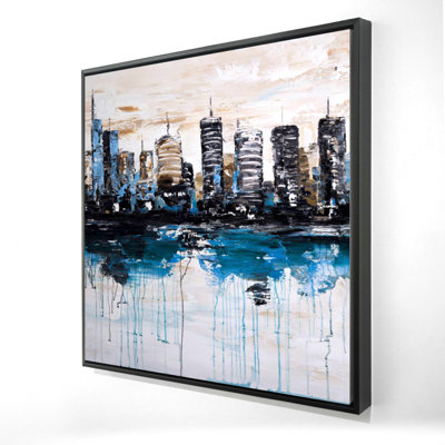 "Ville abstraite avec reflet sur l'eau"