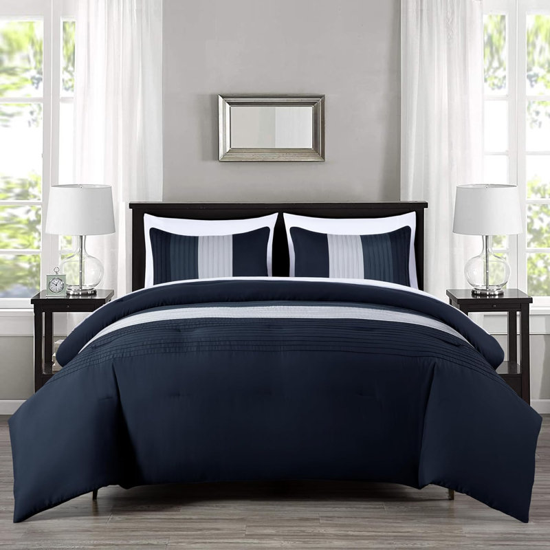 Briar Microfiber Bed in a Bag Comforter Set, Navy/Blue/Gray, California King Comforter + 6 Additional Pieces