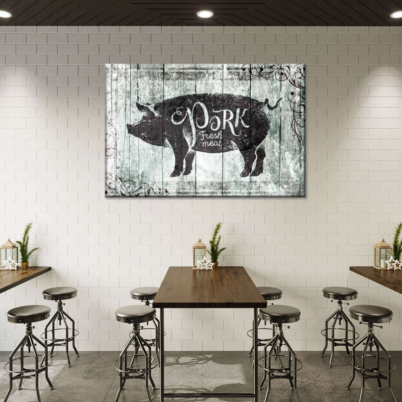 Porc frais sur toile, H 26 po x l 39 po x P 1,25 po, Toile tendue