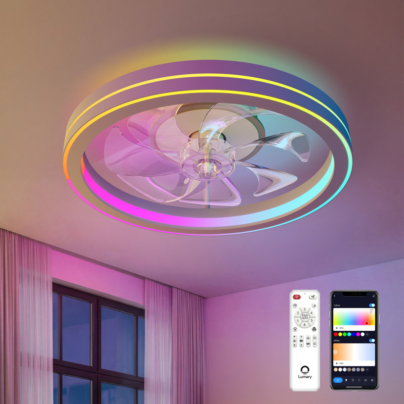 Lumary 19" Smart Ceiling Fan with Nightlight, WiFi & Bluetooth Low Profile Ceiling Fan with Light Remote for Bedroom, RGBAI & 42 Scenes Mode(White)