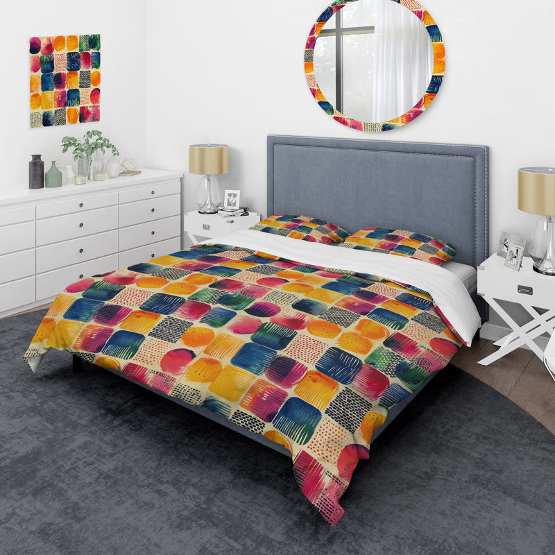 Ensemble de housse de couette géométrique rouge bleu géométrique III, Housse de couette très grand et 2 très grandes t
