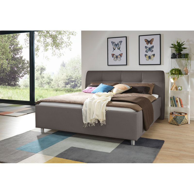 Upholstered Bed Frame with Mattress, 180 x 200cm, H2, Grey/Brown/Blue