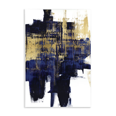 Art mural surdimensionné abstrait sur un coup de pinceau bleu doré par Alex Wise