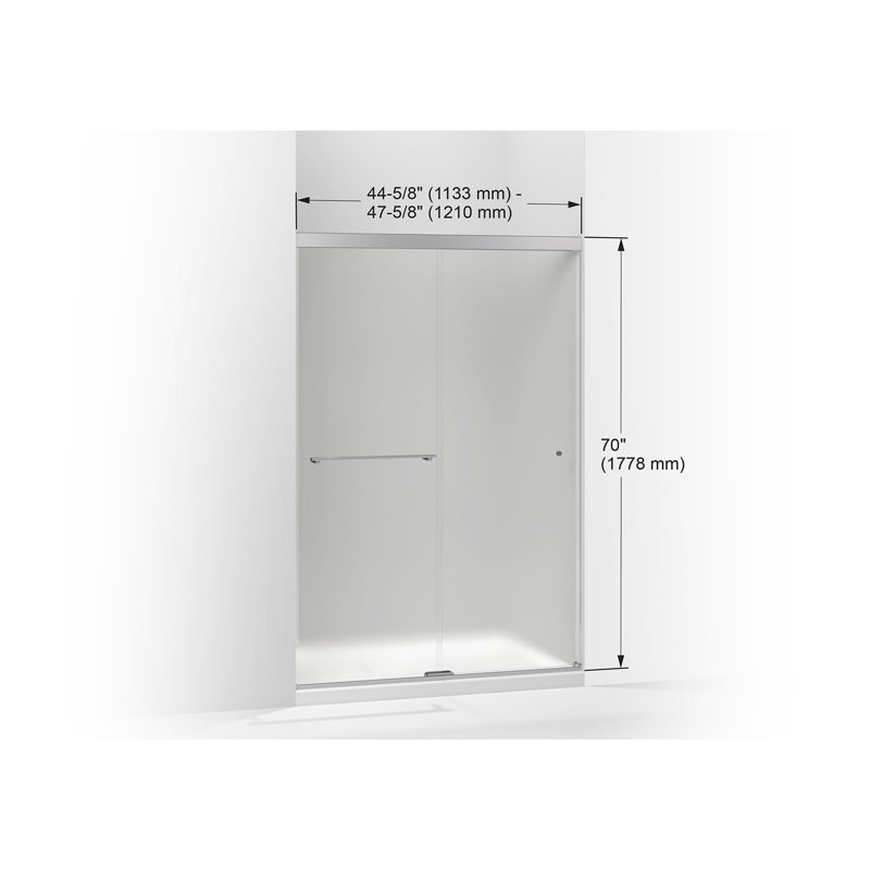 Revel 47.63'' x 70'' Double Sliding Shower Door with CleanCoat Technology, Bright Polished Silver, Frosted