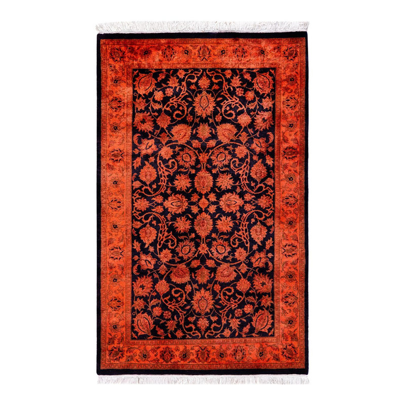 Tapis orange noué à la main de conception unique Holsworth