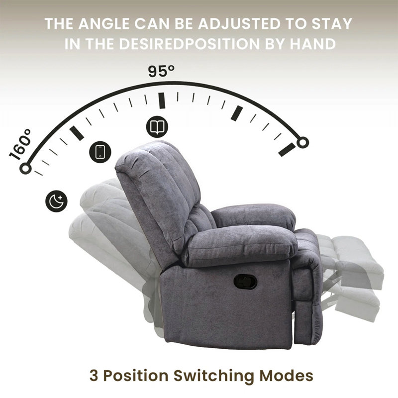 Batholo 42.9" Wide Modern Manual Glider Upholstered Recliner, Gray Polyester