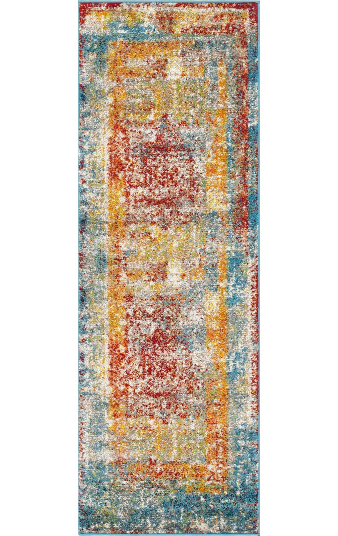 Hartell Oriental Blue/Orange/Red Area Rug Bungalow Rose Rug 