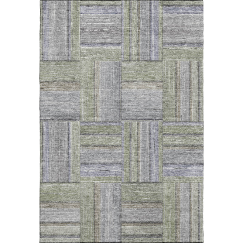Premium Machine Washable Mayfield AMF2285 Geometric Rug, Fern, 2'6" x 3'10"