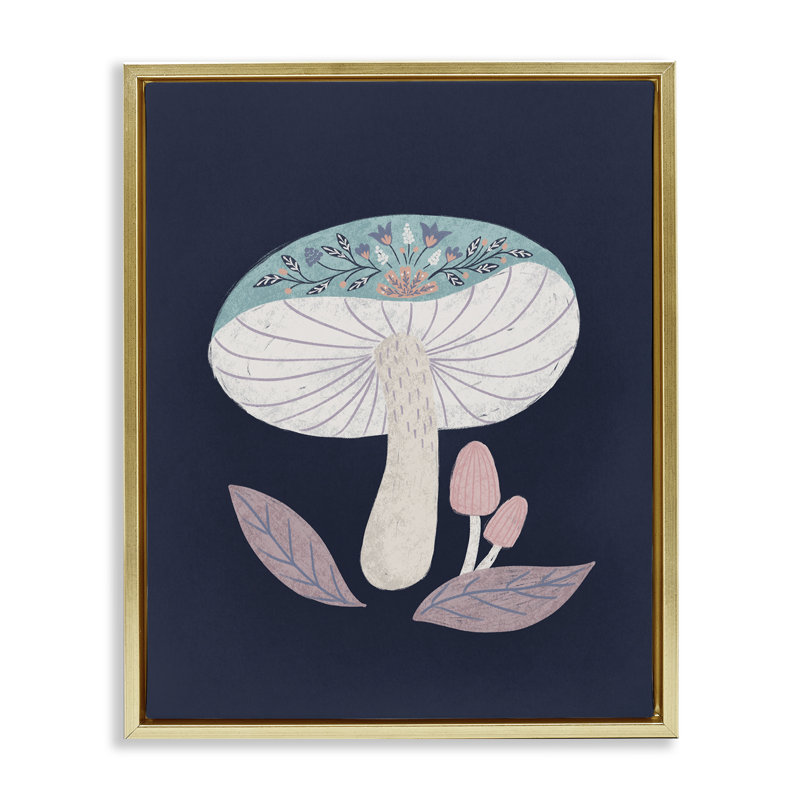 Cadre flottant champignon floral, design par Metka Hiti, H 31 po x l 25 po, Cadre flottant métallique doré