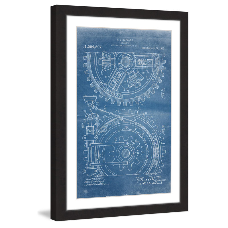 « gears 1912 blueprint » par steve king, reproduction d’art encadrée, H 18 po x l 12 po x P 1,5 po