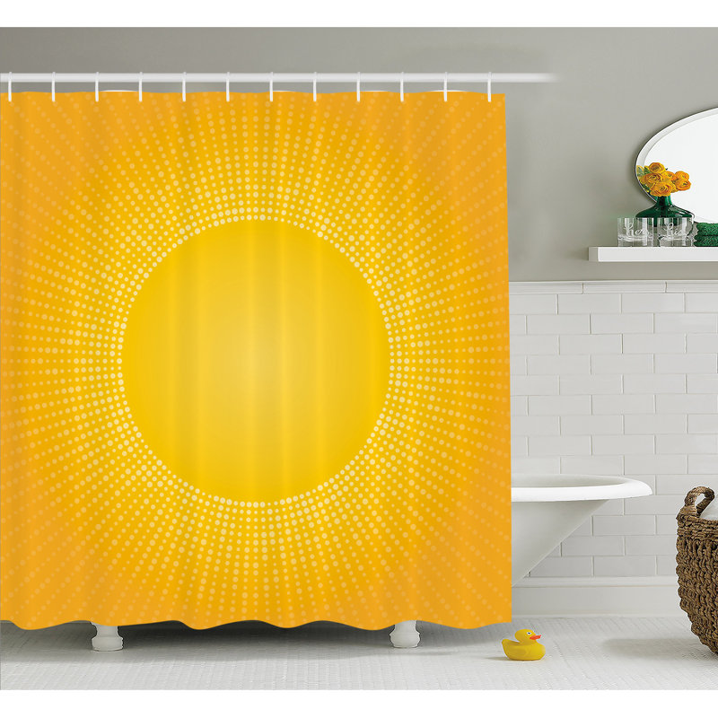 Ensemble de rideau de douche à motif de soleil, image moderne numérique du soleil avec soleil, H 84 po x l 69 po