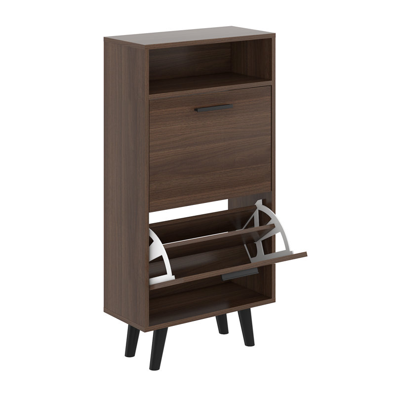 Corrigan Studio® Shoe Cabinet, Freestanding Shoe Rack With 2 Flip Drawers And Legs FSSR013, Walnut
