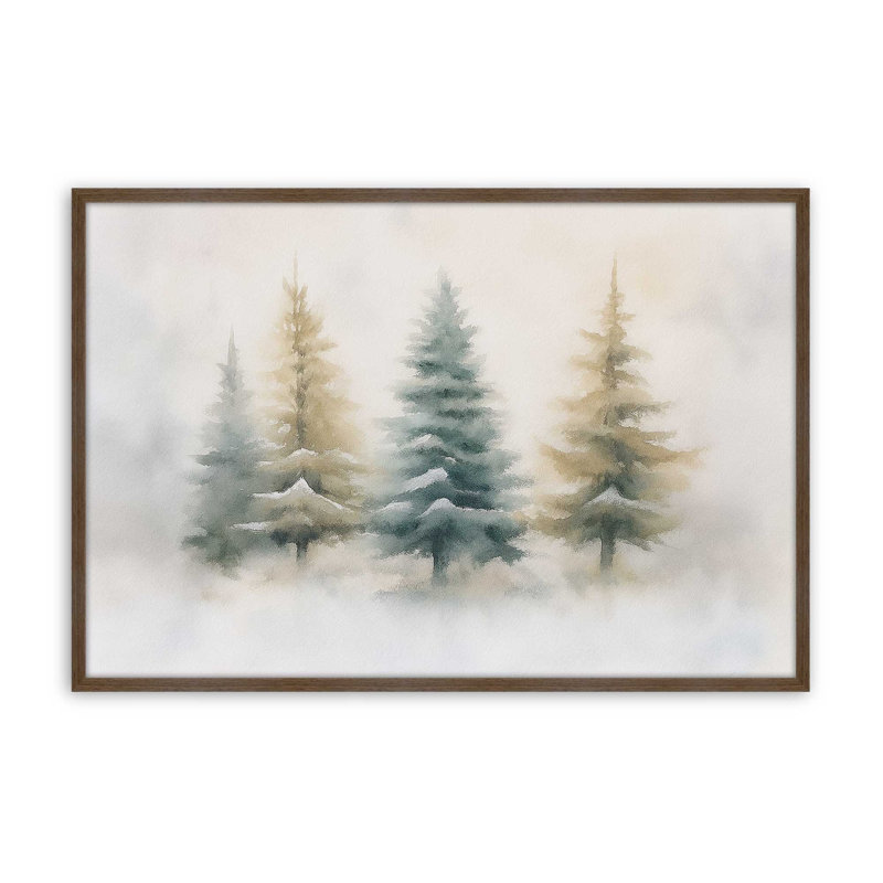 «Snowlit Pines», reproduction d'art, 24 po x 36 po, Noyer