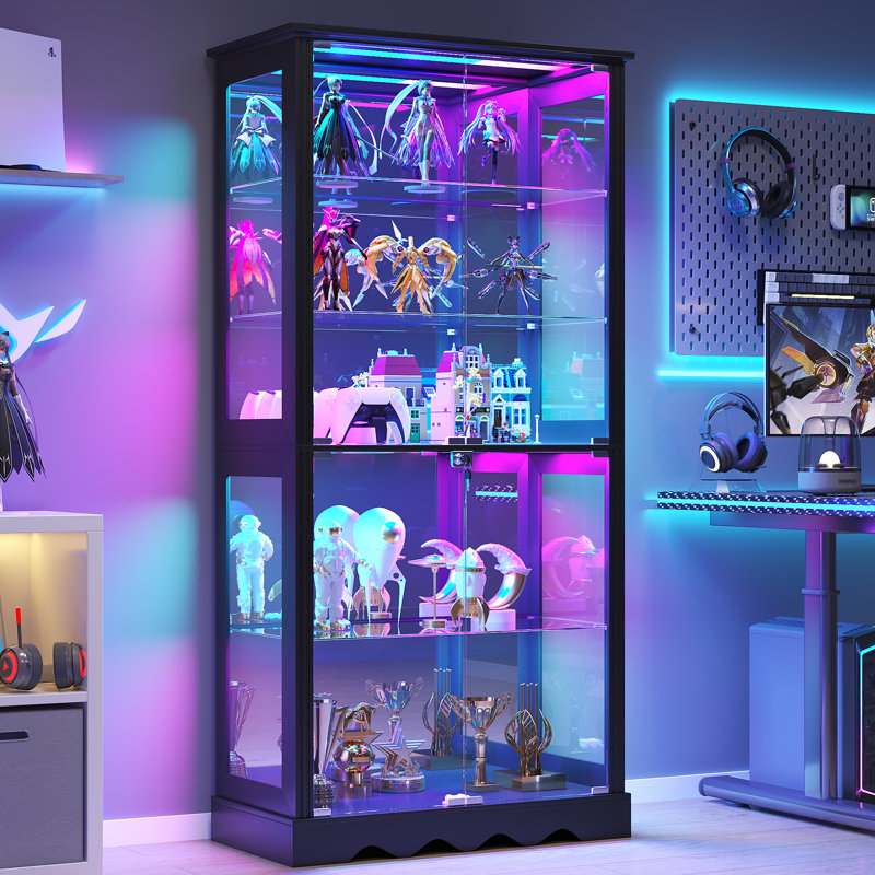 Glass Display Cabinet with Dazzles LED Lights, Black