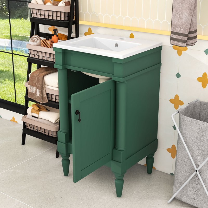 Meuble-lavabo avec lavabo et tablette réglable, Vert