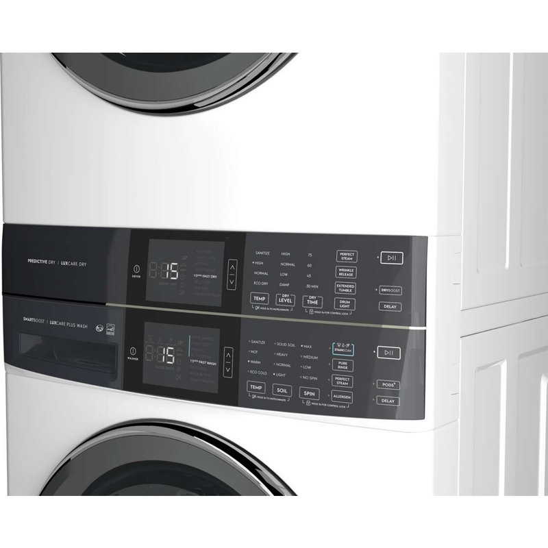 Laundry Tower Single Unit Front Load 4.5 Cu. Ft. Washer & 8 Cu. Ft. Electric Dryer, White, Electric