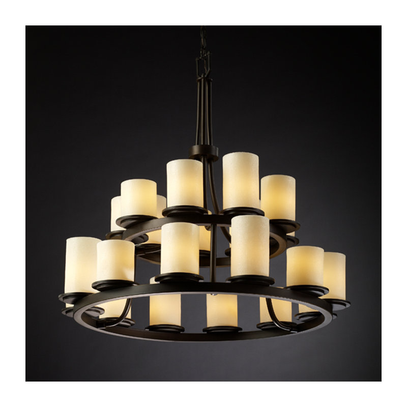 Burdette 21 - Light Dimmable Tiered Chandelier, Cream, Cylinder with Flat Rim, Dark Bronze