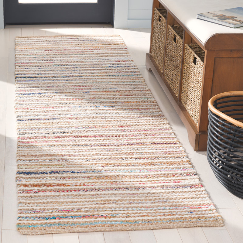 Tapis rayé en jute / toile / coton Karletta, Rond 6 pi