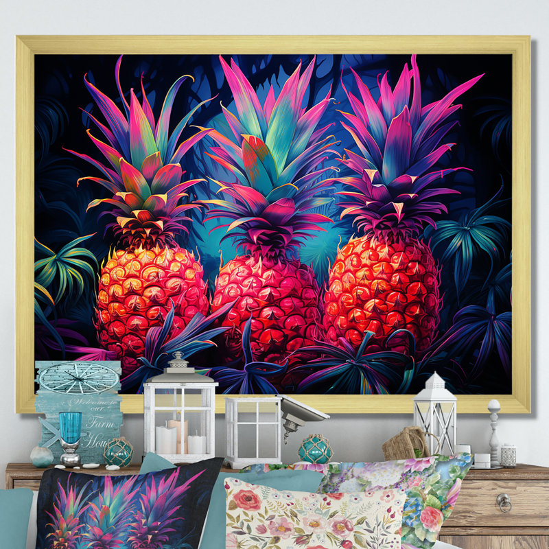 Nectar néon ananas II, H 30 po x l 40 po x P 1,5 po, Cadre photo doré simple