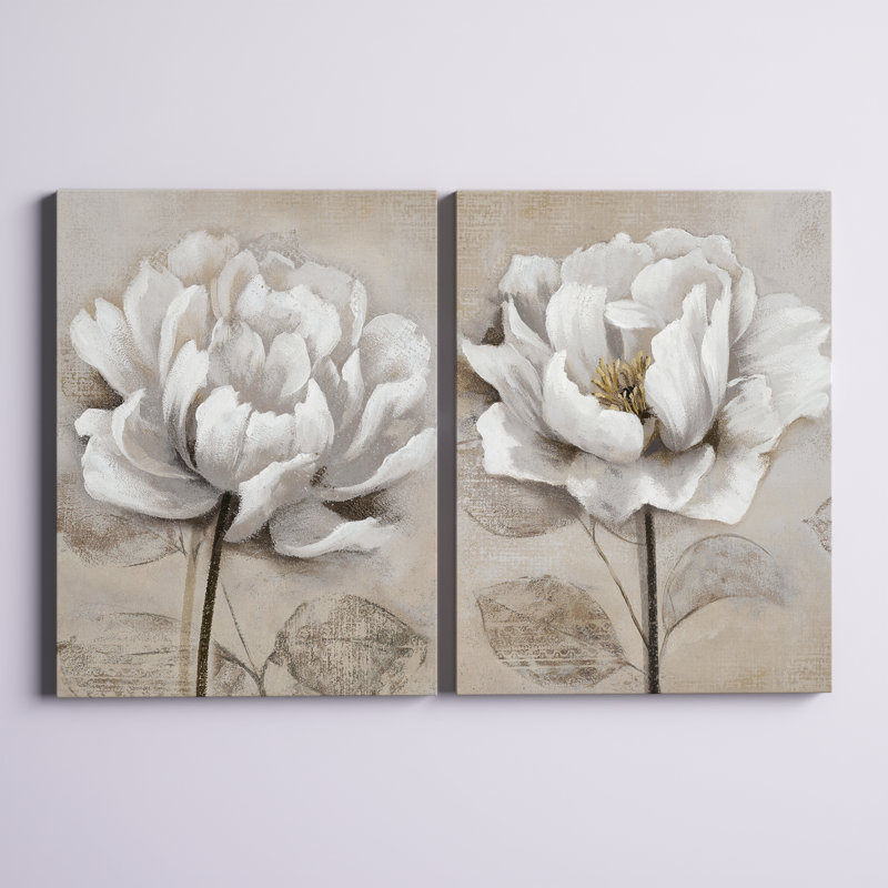 "Soft White I", ensemble de 2 reproductions d'art, H 40 po x l 60 po, Toile tendue, Sans cadre