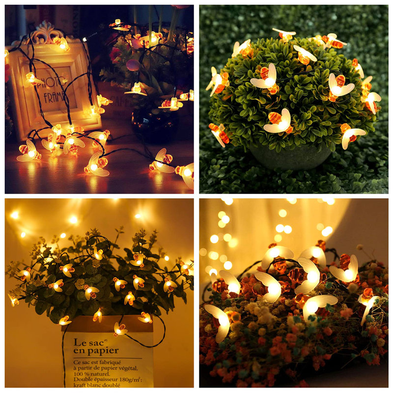 Solar Bee String Lights 30 LED 8 Modes Cute Bee Lights Waterproof Outdoor Lights