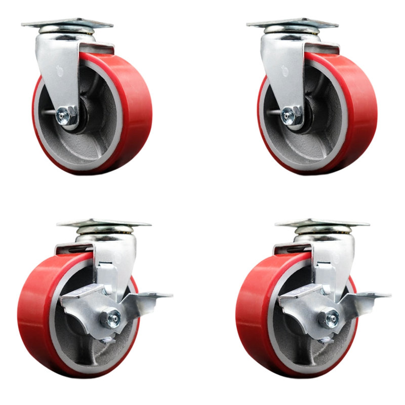 Roulettes pivotantes en poly sur fonte, Rouge