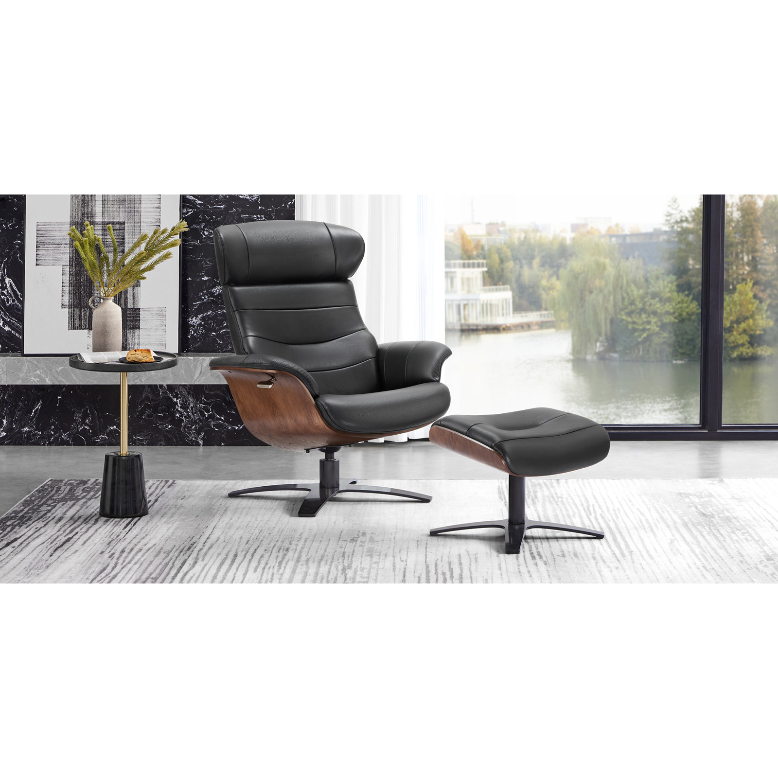 Dillon 31" Genuine Leather Manual Swivel Recliner, New York Midnight