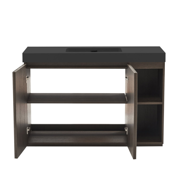 Meuble-lavabo sur pied en chêne fumé GALAN, Chêne, 48"