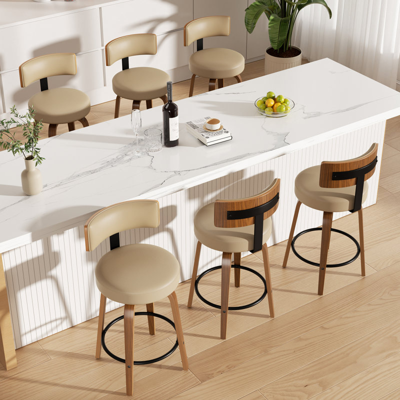 Tabouret de bar pivotant chic en cuir pour un confort et un style ultimes, Kaki, 4