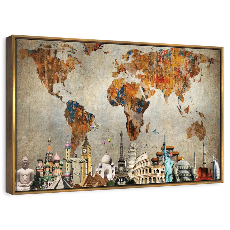 Rusty World Burwell, Floating Frame Gold, 37" X 25"
