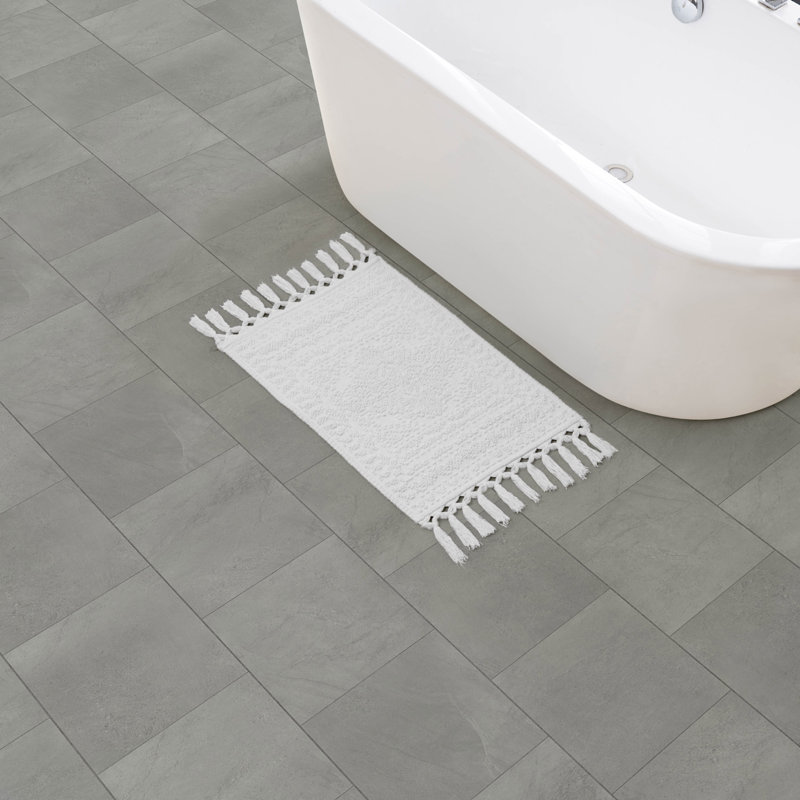 French Connection Nellore Fringe Machine Washable Cotton Bath Rug, Natural White, 28" L x 17" W