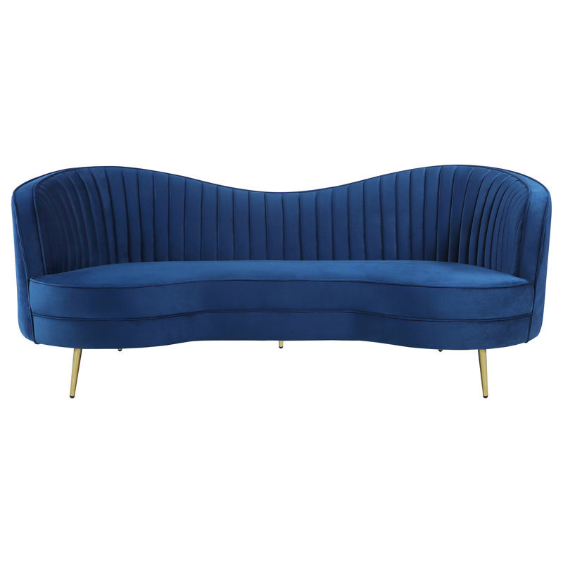 Causeuse rembourrée Marieanna, Velours bleu, H 33,5 po x l 84,5 po x P 35,5 po