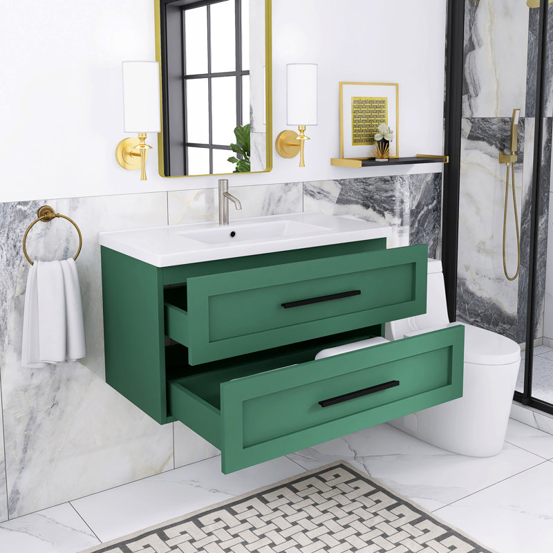 35,83 po W Meuble-lavabo mural simple en céramique blanche avec lavabo