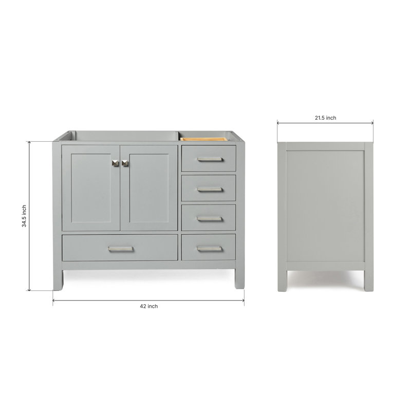 Cambridge 42'' W Single Bathroom Vanity Base, Gray, Brushed Nickel