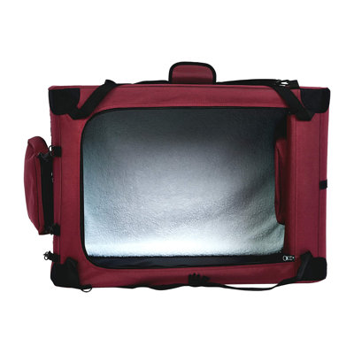 Soft Dog Crate 91 cm Foldable Portable Pet Carrier with Mesh Windows, Top & Front Openings, Carry Handles, Shoulder Strap & Washable Fleece Pad Red Indoor Travel Crate