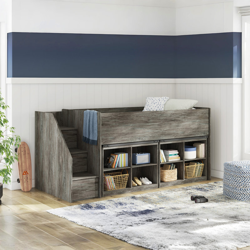 Frandern Twin Loft Bed With Bookcase Storage