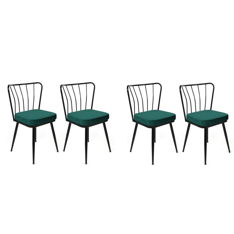 Ensemble de chaises modernes 4 pièces, tissu en velours vert et structure en métal noir, 16,9 po x 32,3 po x 16,5 po | Dossier 100% métal, panneau de particules revêtu de mélamine | Conception élégante et durable, capacité de poids maximale: 386 lb
