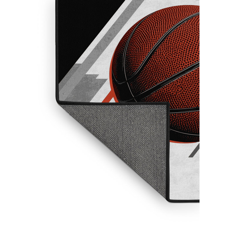 Tapis à carreaux gris moelleux et moelleux à motif de basketball moderne, 5 x 7